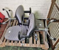 2x Grey fabric chrome base swivel chairs