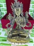 Hindu Goddess meditating bronzed metal statue