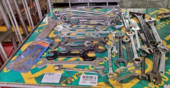 Hand tools of multiple types and sizes which include: adjustable spanners, combi spanners