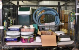 Kitchen items to include washing basket, plastic waste bin and metal tins