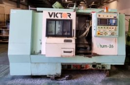 Victor Vturn-26 CNC lathe - Fanuc Series 0-T control and swarf conveyor - manufactured 1995 - 415v