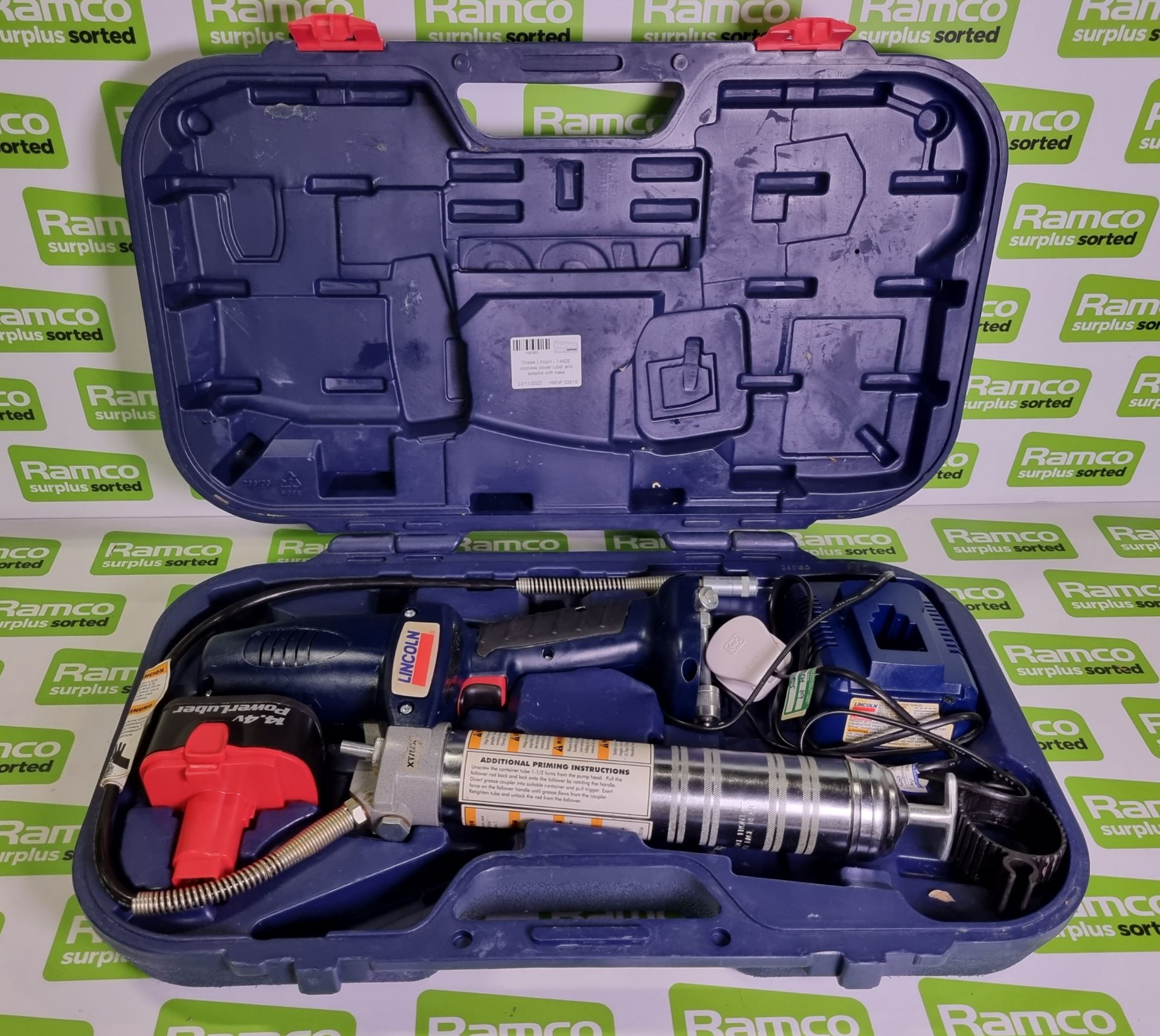 Thales Lincoln - 1442E cordless powerluber and adaptor with case - Image 2 of 5