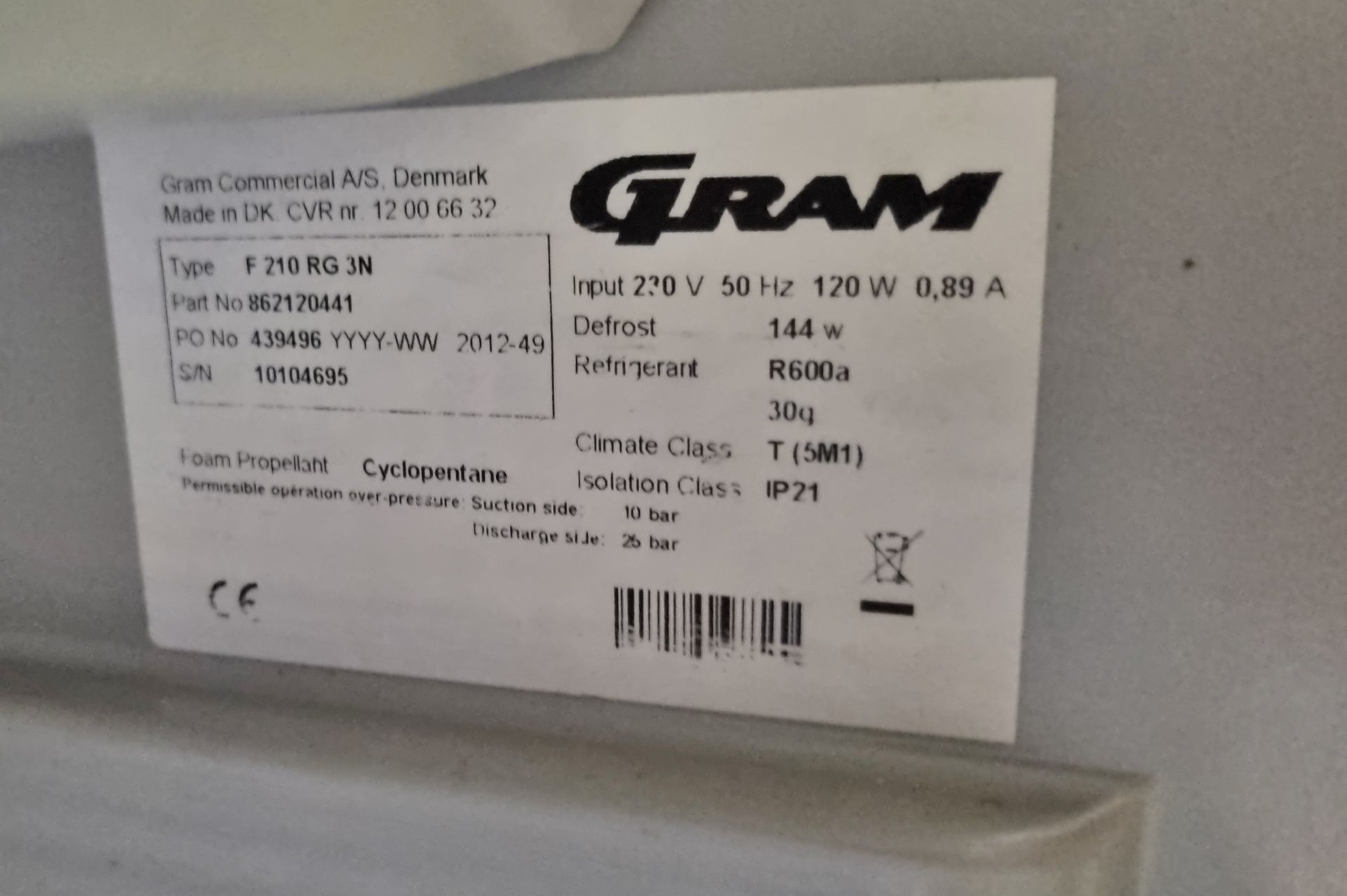 GRAM F 210 RG 3N undercounter freezer - L59xW64xH83cm - Image 4 of 4