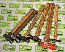 5x Ball pein hammers - assorted sizes