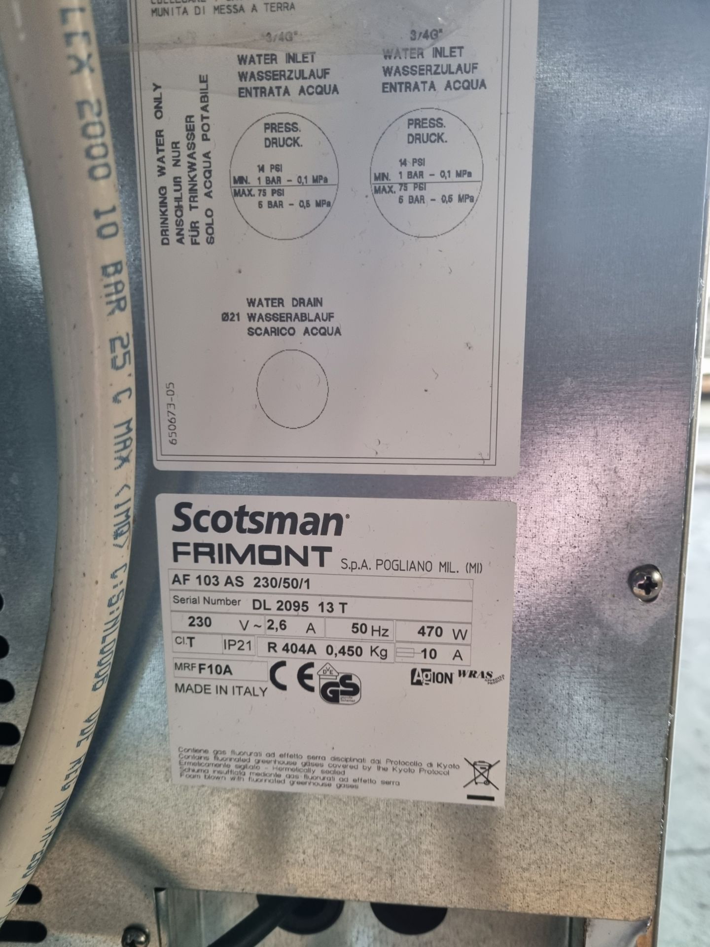 Scotsman Af 103 self contained Ice machine, 250V - L60 x W62 x H112cm - Image 6 of 6