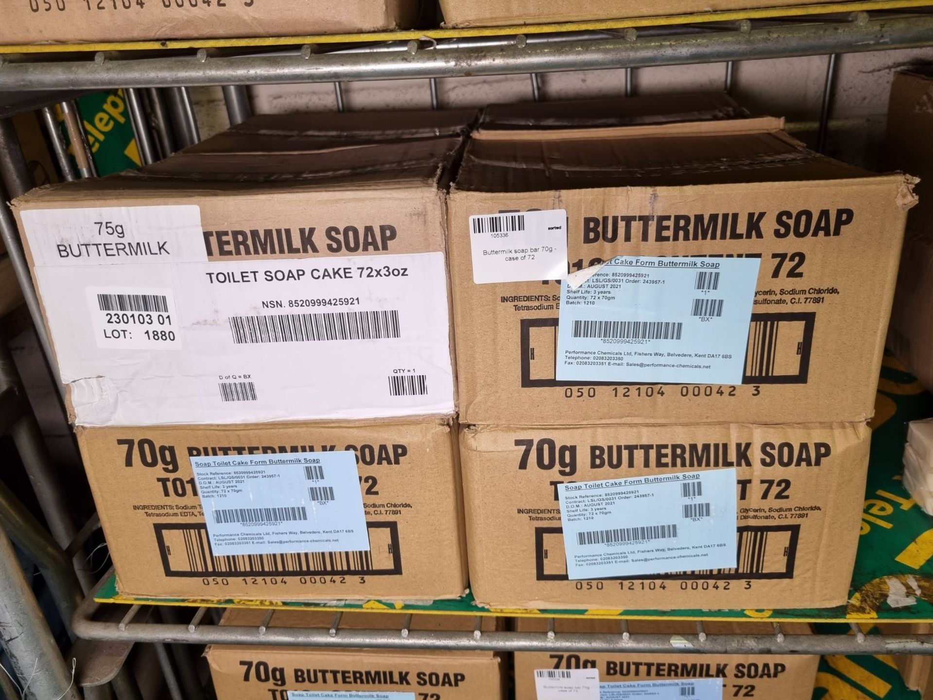 8x boxes of Buttermilk soap bar 70g - 72 units per box