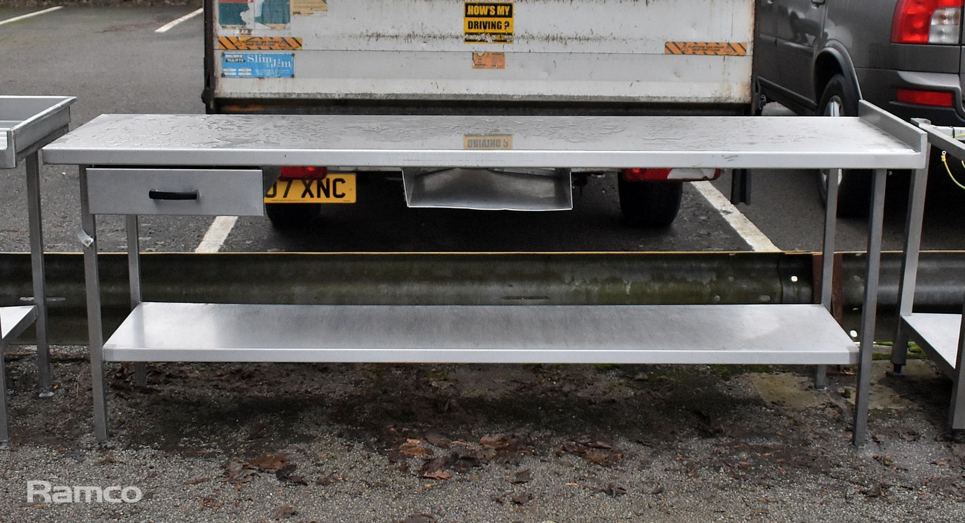 Stainless steel worktop table with drawers - 220x60x90cm