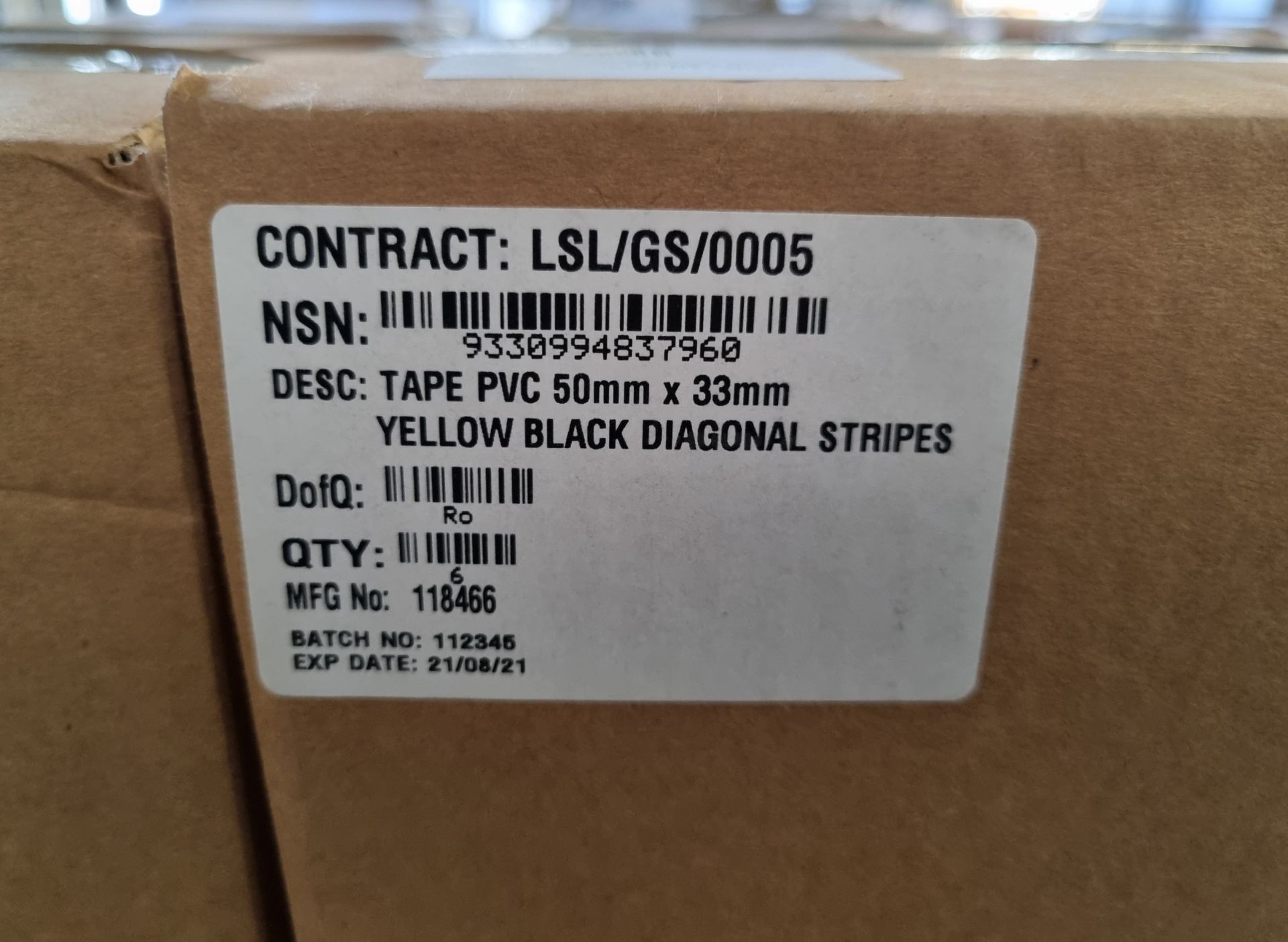 19x boxes of PVC Tape Black, Yellow Diagonal Strips 50mm x 33mm 6 Per Box - Image 2 of 3