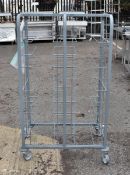 Brushed steel twin tray rack on wheels