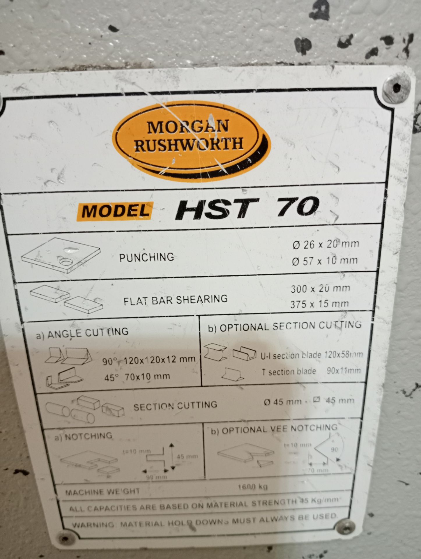 Morgan Rushman HST 70 Hydraulic Steelworker - specification in the pictures - Image 9 of 10