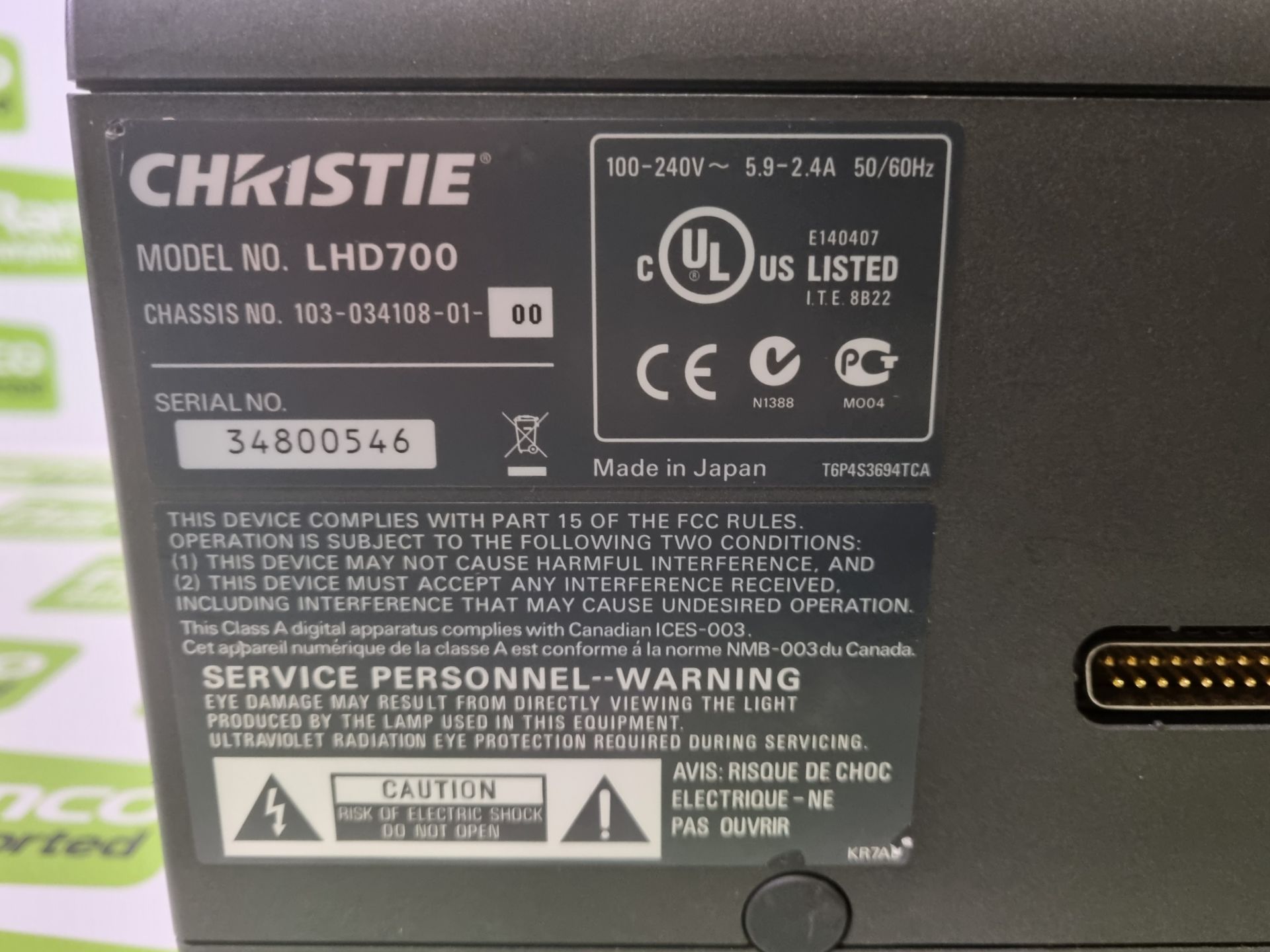 Christie LHD700 Digital projector, 3LCD Full HDl large venue 1080P 7,000 lumens & Flight case - Image 4 of 9