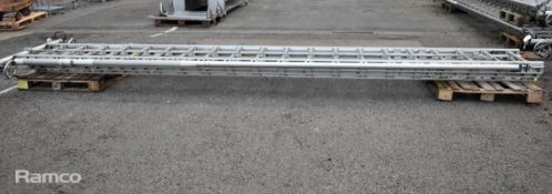 Ex - Fire & Rescue rope-operated triple extension ladder with stabilising support poles