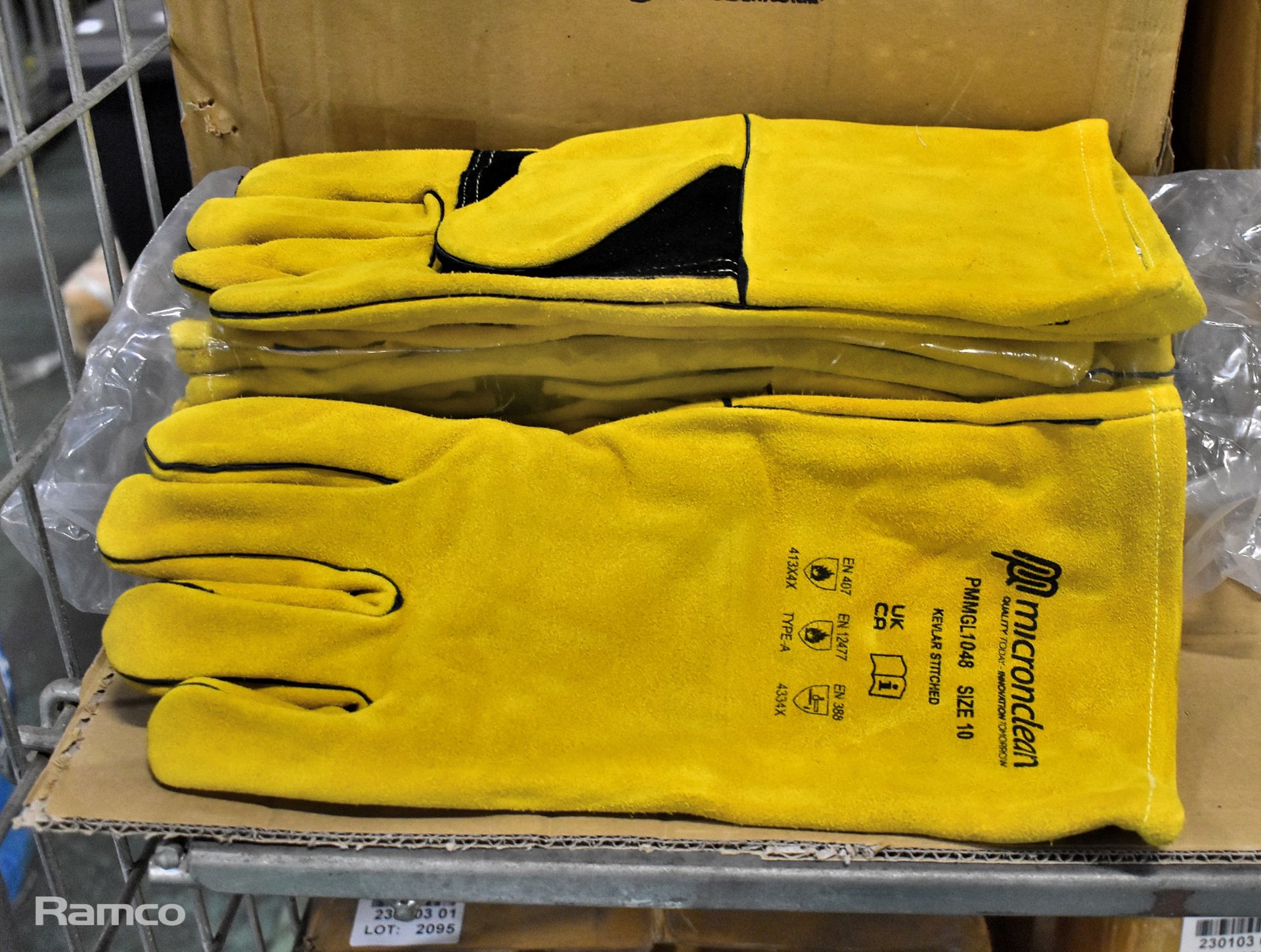Micronclean Leather kevlar STC cat 2 mig gauntlets size 10 - 1 box - 48 pairs per box - Image 3 of 3