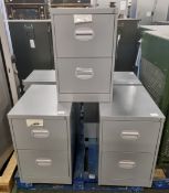 3x Grey 2 drawer filing cabinets with key - 71x45x62cm