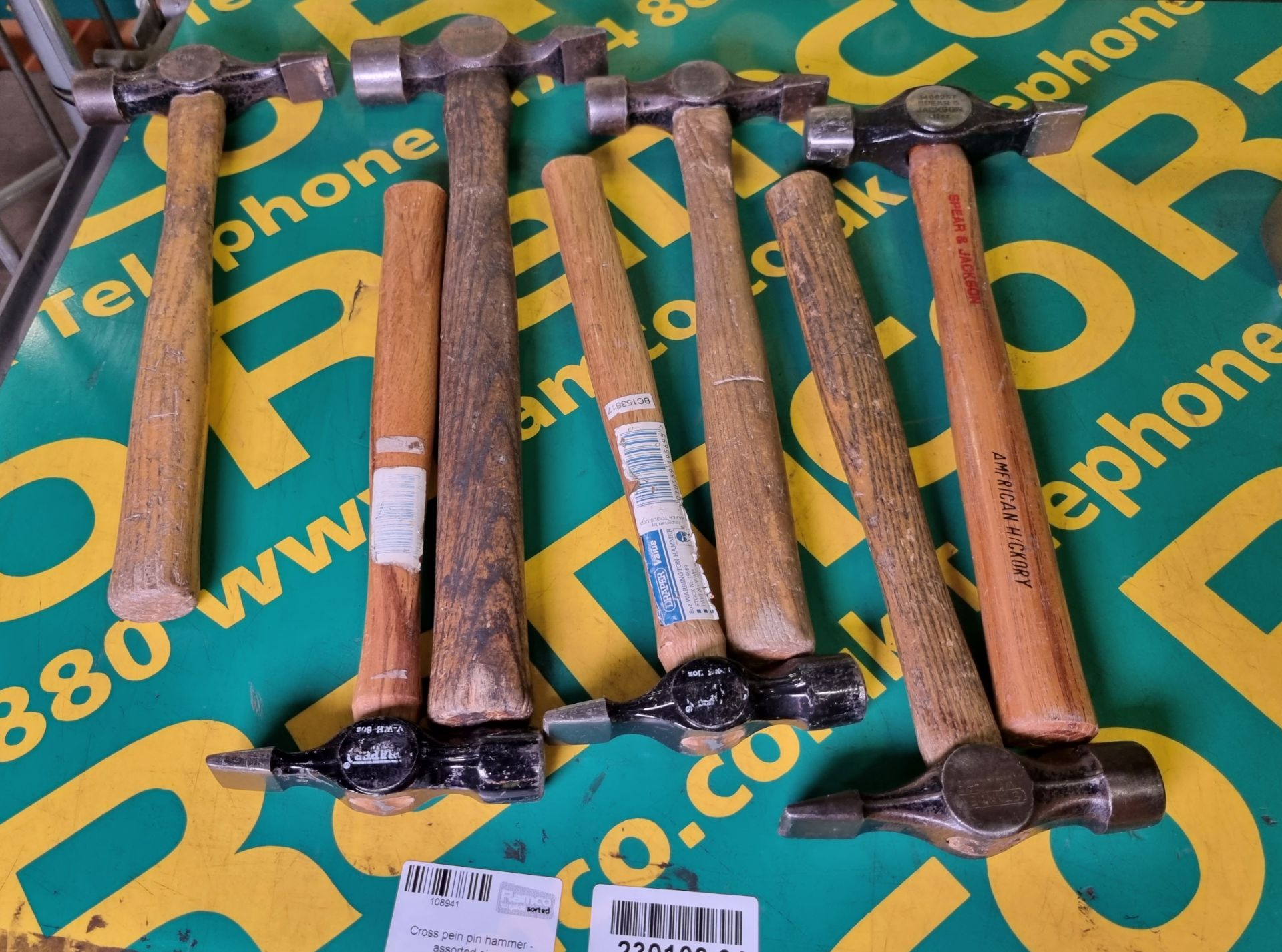 7x Cross pein pin hammers - assorted sizes