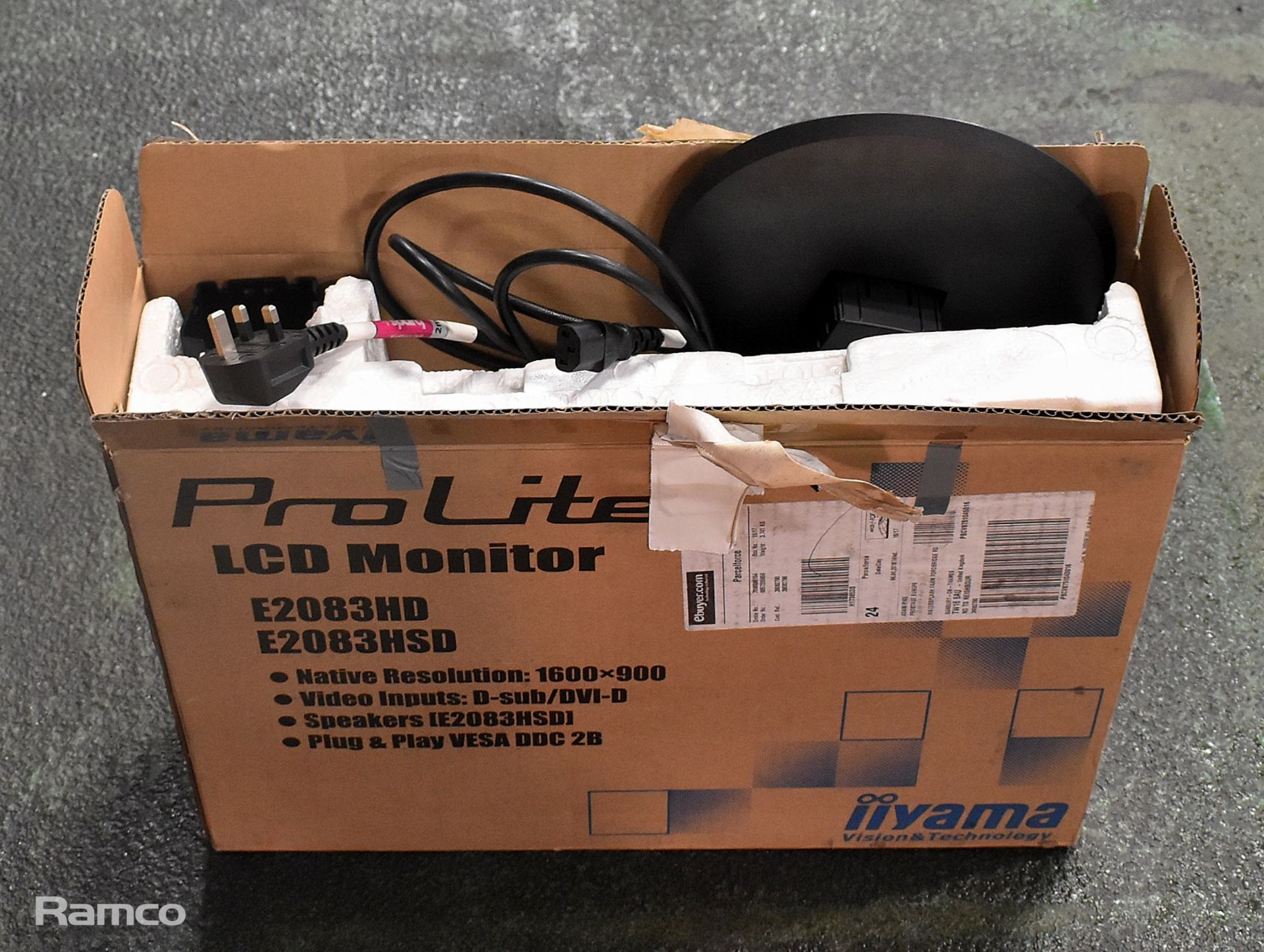 IIyama ProLite E2083HSD 20" monitor with 1600x900 resolution, in box with stand and plug - Image 6 of 6