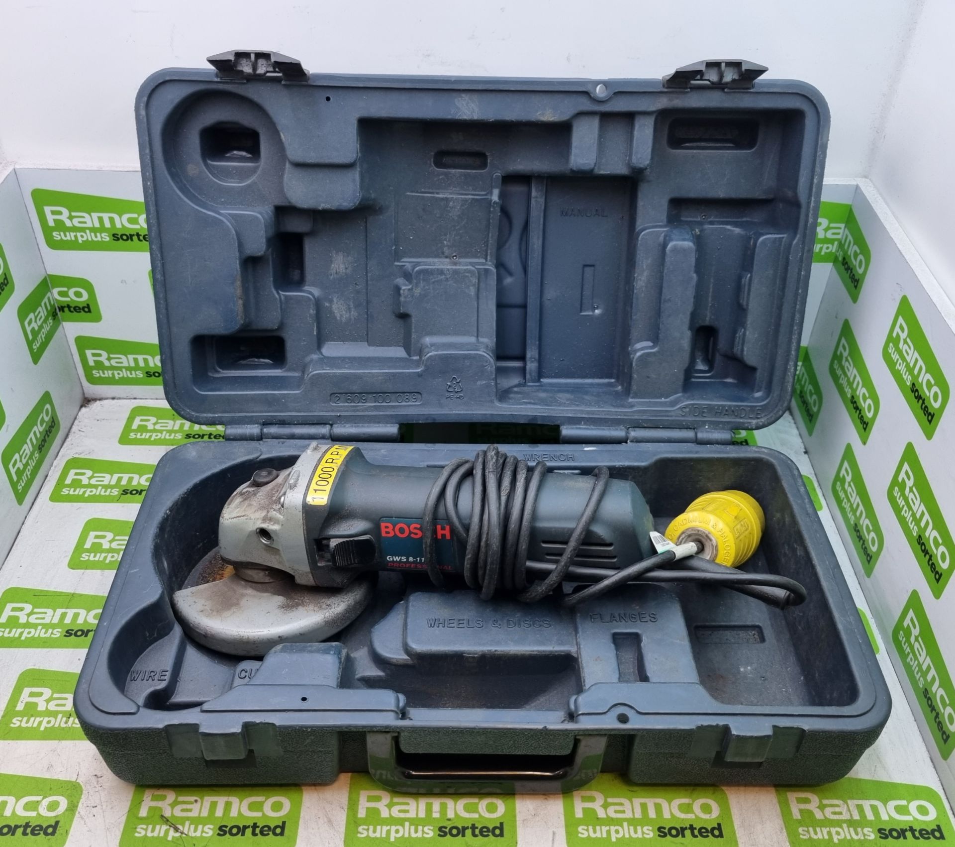 Bosch GWS 8-115C 110V angle grinder in hard plastic carry case