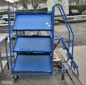3 tier tilted shelf trolley with built on steps - dimensions: 135x70x165cm