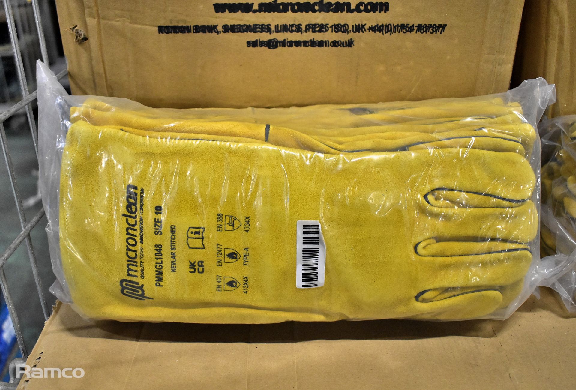 Micronclean Leather kevlar STC cat 2 mig gauntlets size 10 - 1 box - 48 pairs per box - Image 2 of 3