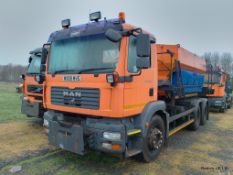 200 (reg WX08 MVG) MAN TGM 26.330 6x4 with Schmidt Stratos 9m3 pre-wet gritter mount.