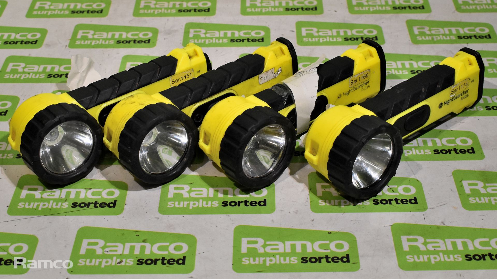 3x Night Searcher EX32S yellow battery torches, Night Searcher EX32S yellow battery torch