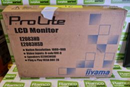 IIyama ProLite E2083HSD 20 inch monitor with 1600x900 resolution, in box with stand and plug