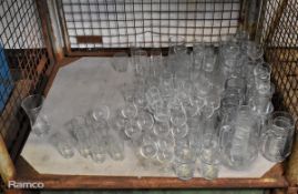 Glass juice jugs - multiple sizes and capacities, Drinking glasses of multiple types, shapes