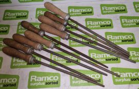 9x 250mm round hand files with wooden handles