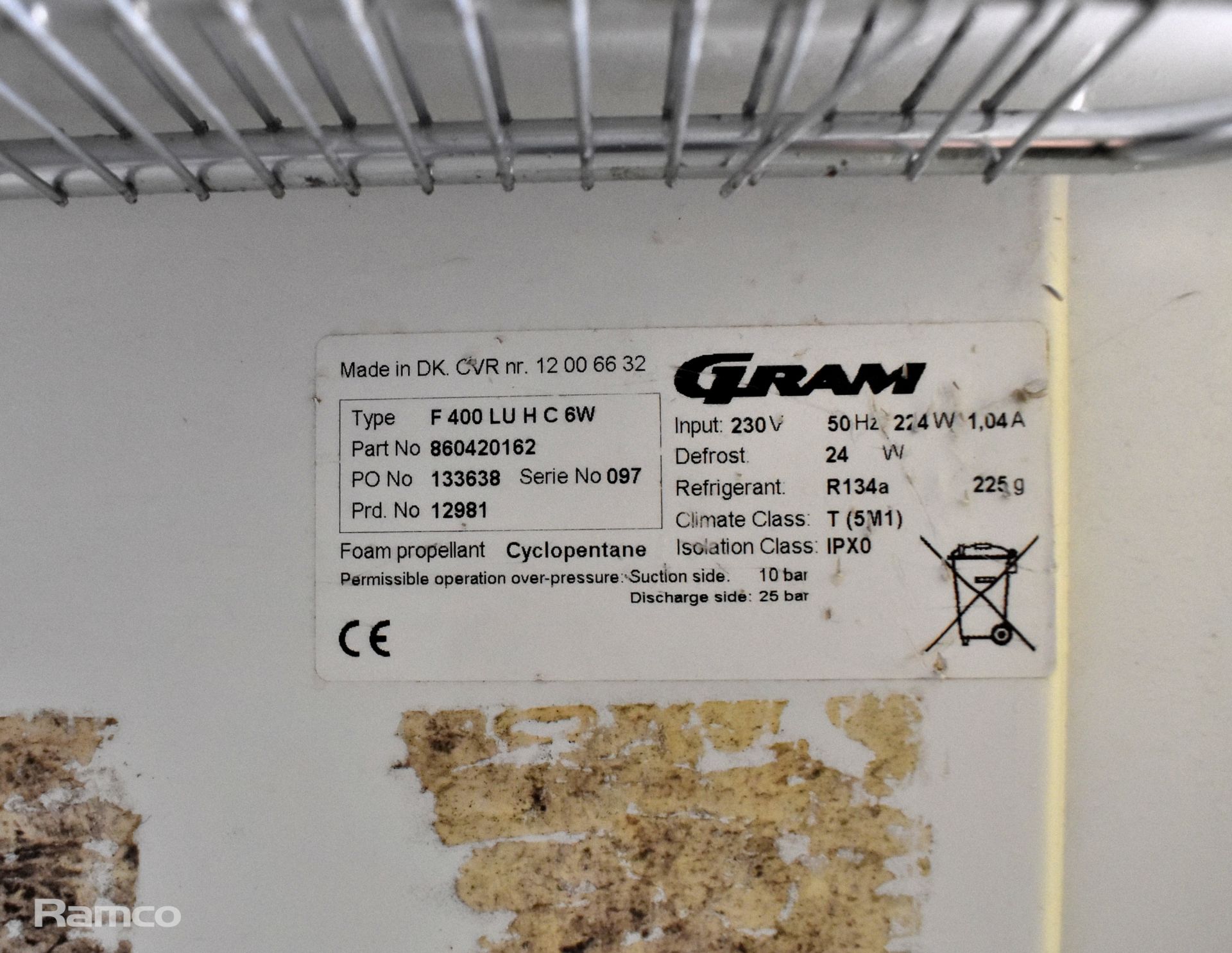 Gram F400LU upright, single door white commercial freezer - Image 4 of 4