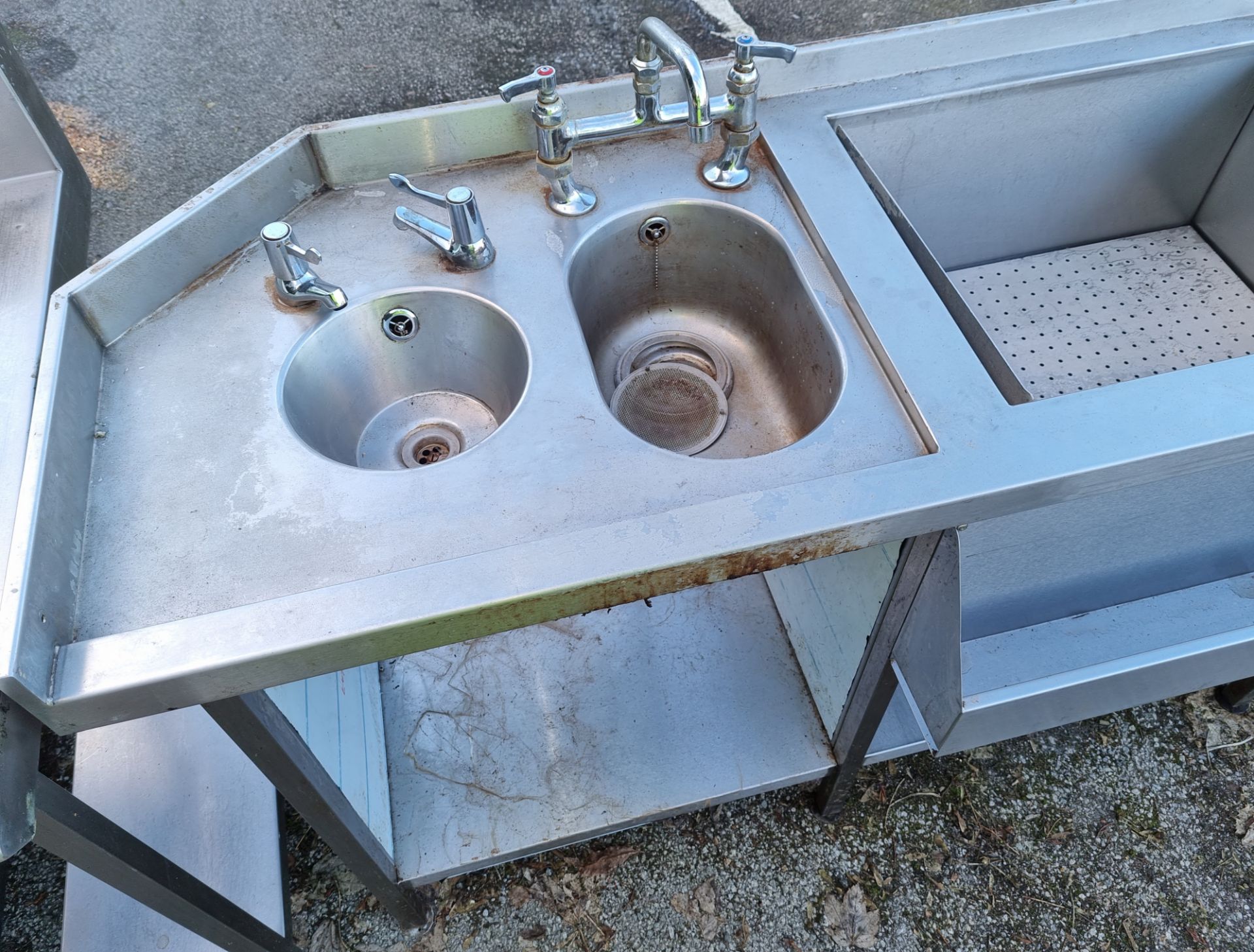 Stainless steel large multifunction wash table with double basin/sink - L2930 x D700 x H950mm - Image 4 of 4