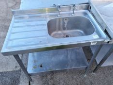 Stainless steel sink unit with bottom shelf and upstand - dimensions: 100x65x95cm