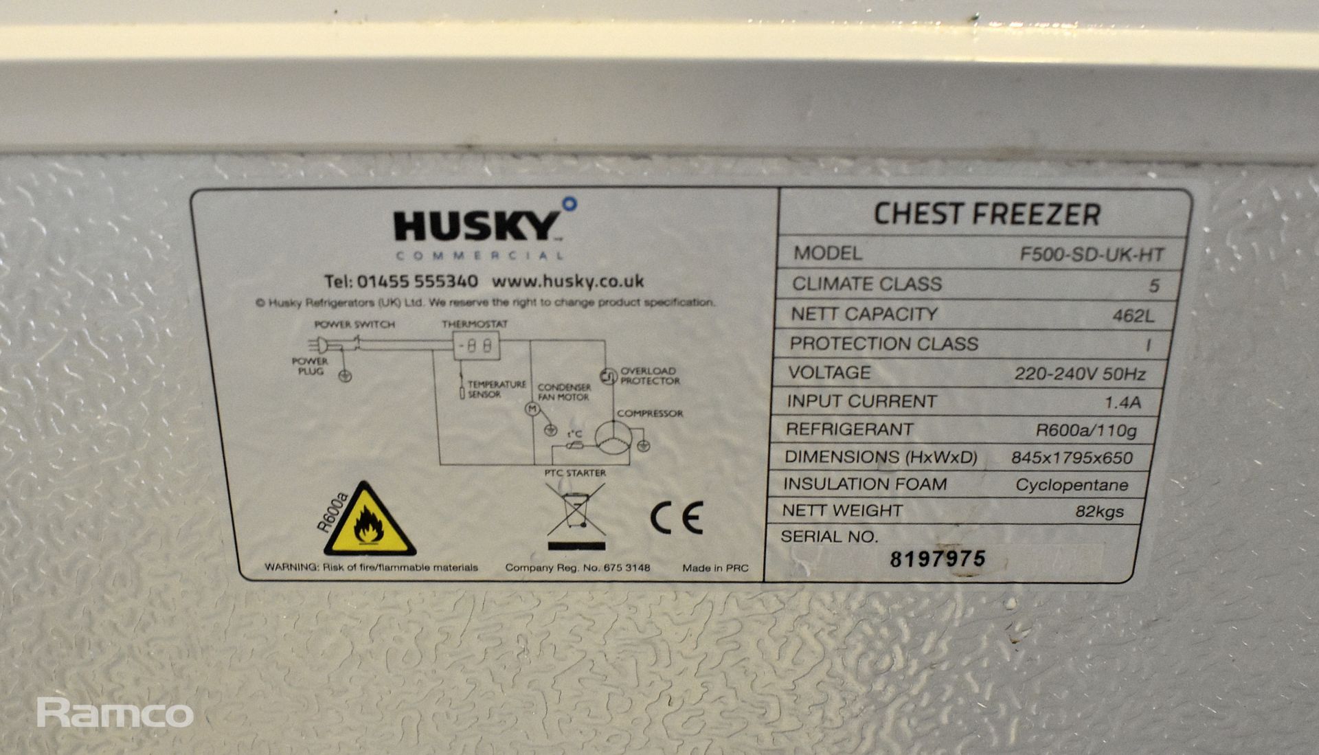 Husky F500 Chest freezer 462L, 220/240V 50Hz - L180 x W75 x H93cm - Image 3 of 6