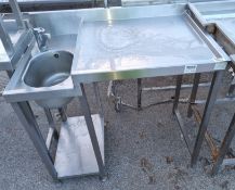 Stainless steel sink unit and draining board unit with bottom shelf and upstand - dimensions: 100x65
