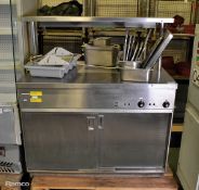 Serving / carvery unit with heated cupboard, double sliding doors and heated gantry