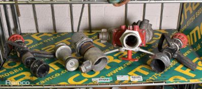 5x hose pipe attachments including 3 x fire hose nozzle, 1 x Y connection and 1 x junction
