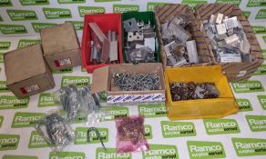 Assorted workshop supplies which include, nuts, bolts, aluminium brackets and general duty hooks