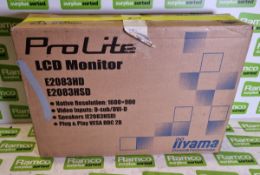 IIyama ProLite E2083HSD 20 inch monitor with 1600x900 resolution, in box with stand and plug