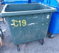 Large green plastic wheelie bin (no lid) - dimensions: 120x100x130cm