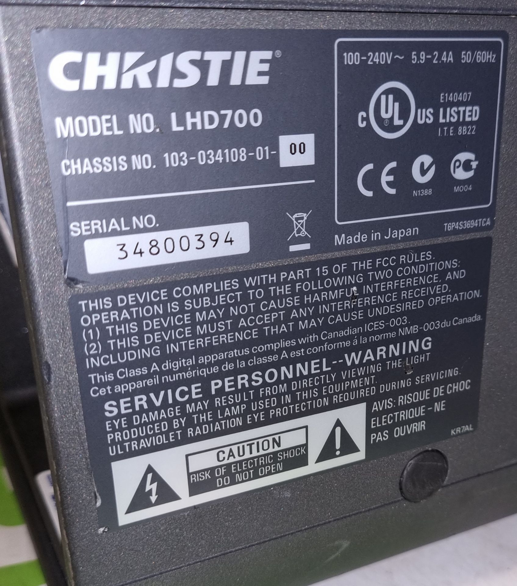 Christie LHD700 digital projector (missing lens) - Image 7 of 7