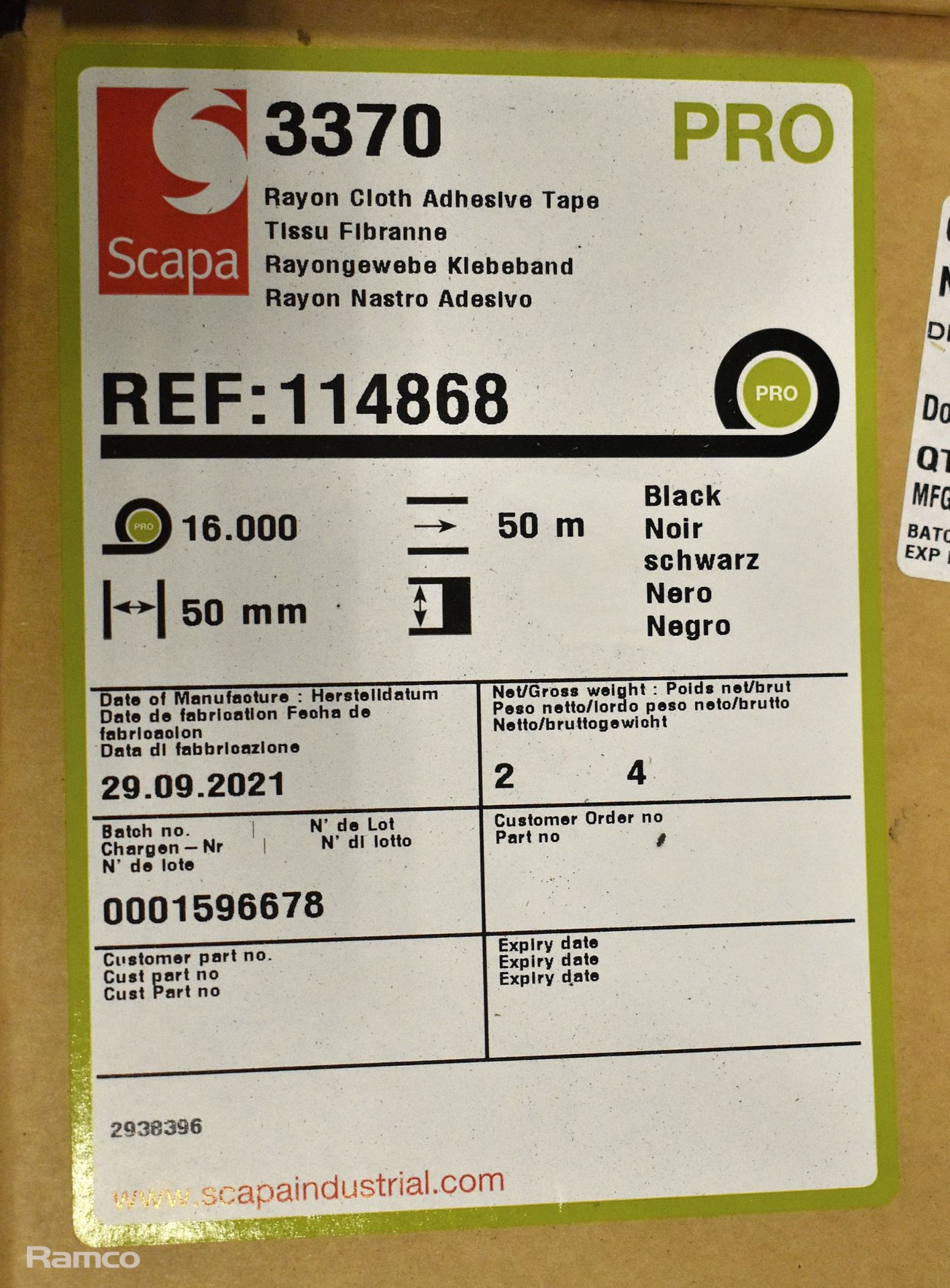 33x boxes of Scapa 3370 Rayon cloth fabric black adhesive tape - 50mm width - 50m length - Image 3 of 3
