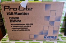 IIyama ProLite E2083HSD 20 inch monitor with 1600x900 resolution, in box with stand and plug
