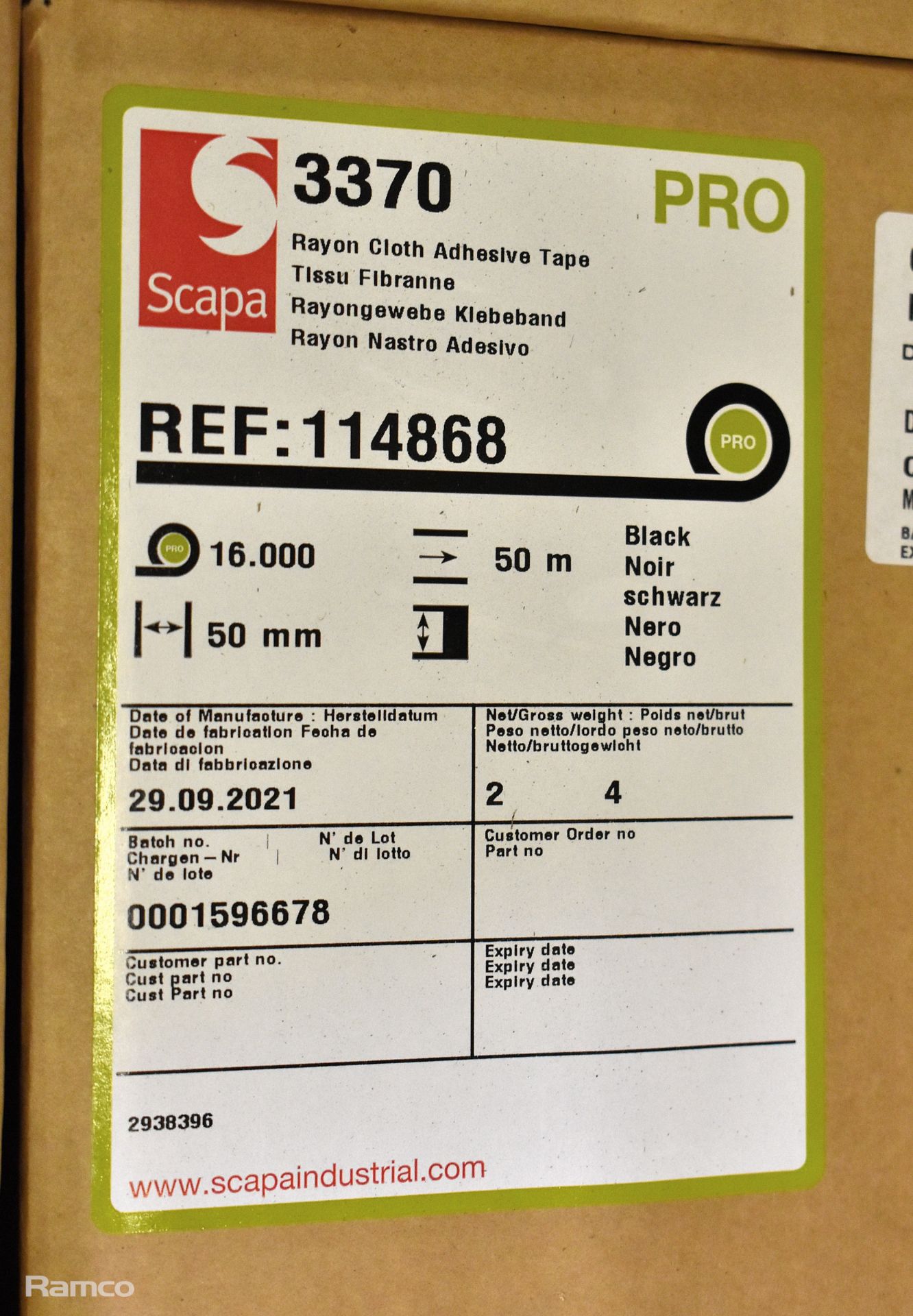 33x boxes of Scapa 3370 Rayon cloth fabric black adhesive tape - 50mm width - 50m length - Image 3 of 3