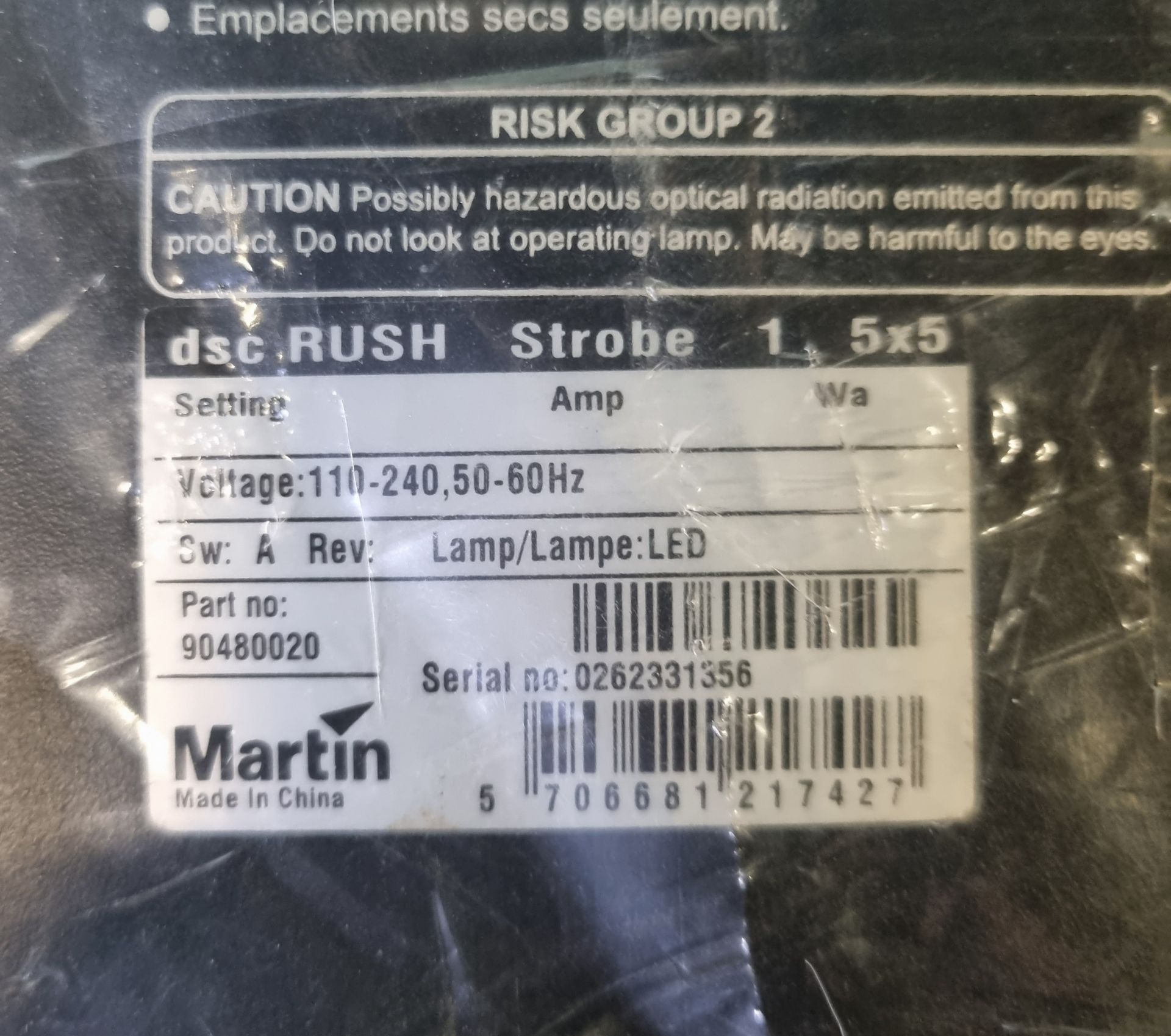 Martin RUSH Strobe 1 5x5 AC power: 100-240 V nominal, 50/60 Hz - Image 7 of 9