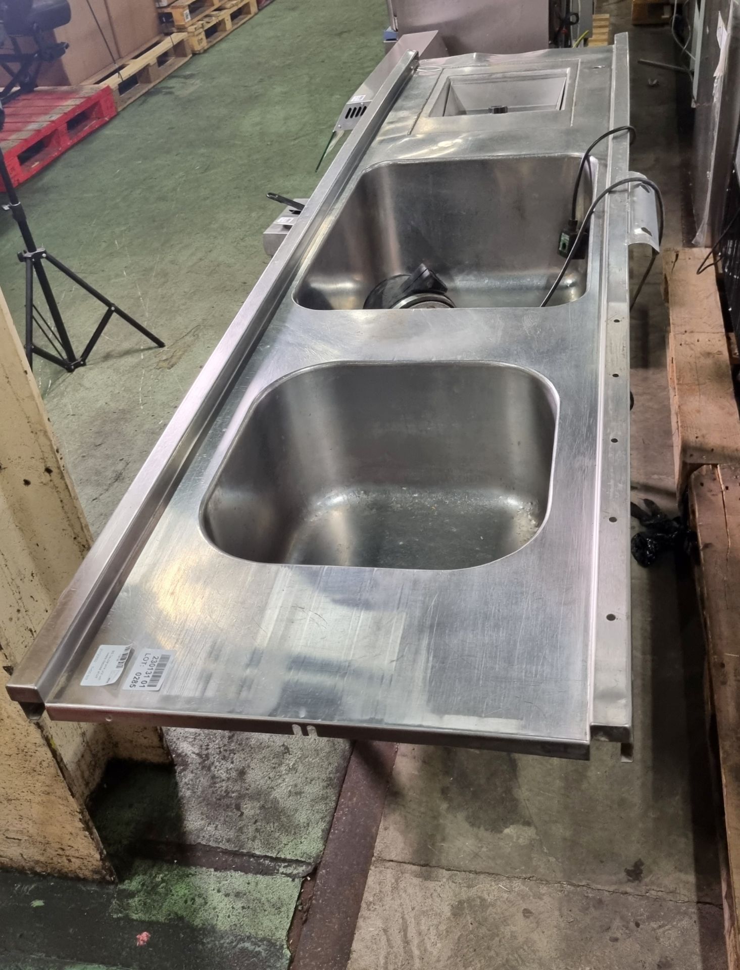 Stainless steel double sink unit with waste disposal shoot (5 pin connector for motor) - Image 2 of 7