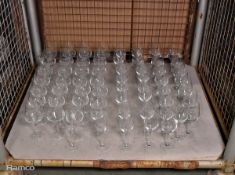 Wine glasses of multiple shapes and sizes