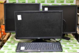 Acer V223HQL 22 inch LCD monitor, 2x Dell E196FPF 19 inch LCD monitors, Dell 1905FP USB keyboard