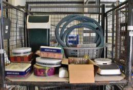 Kitchen items to include washing basket, plastic waste bin, metal tins