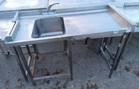 Stainless steel sink and draining board unit with upstand - dimensions: 145x70x90cm
