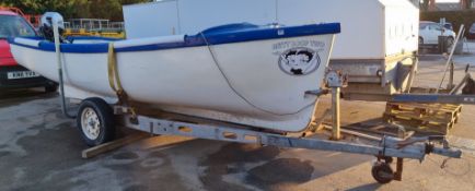 Betty Boop two Fibre glass boat with Mariner EFI four stroke 15Hp outboard motor