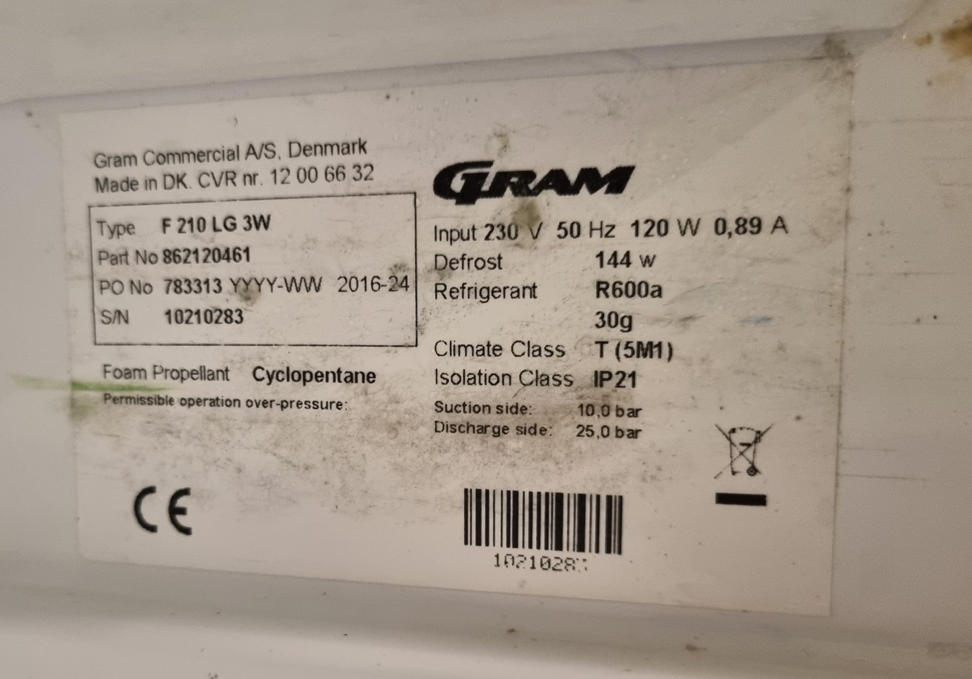 Gram F210 LG 3W Under Counter Fridge - Image 4 of 5